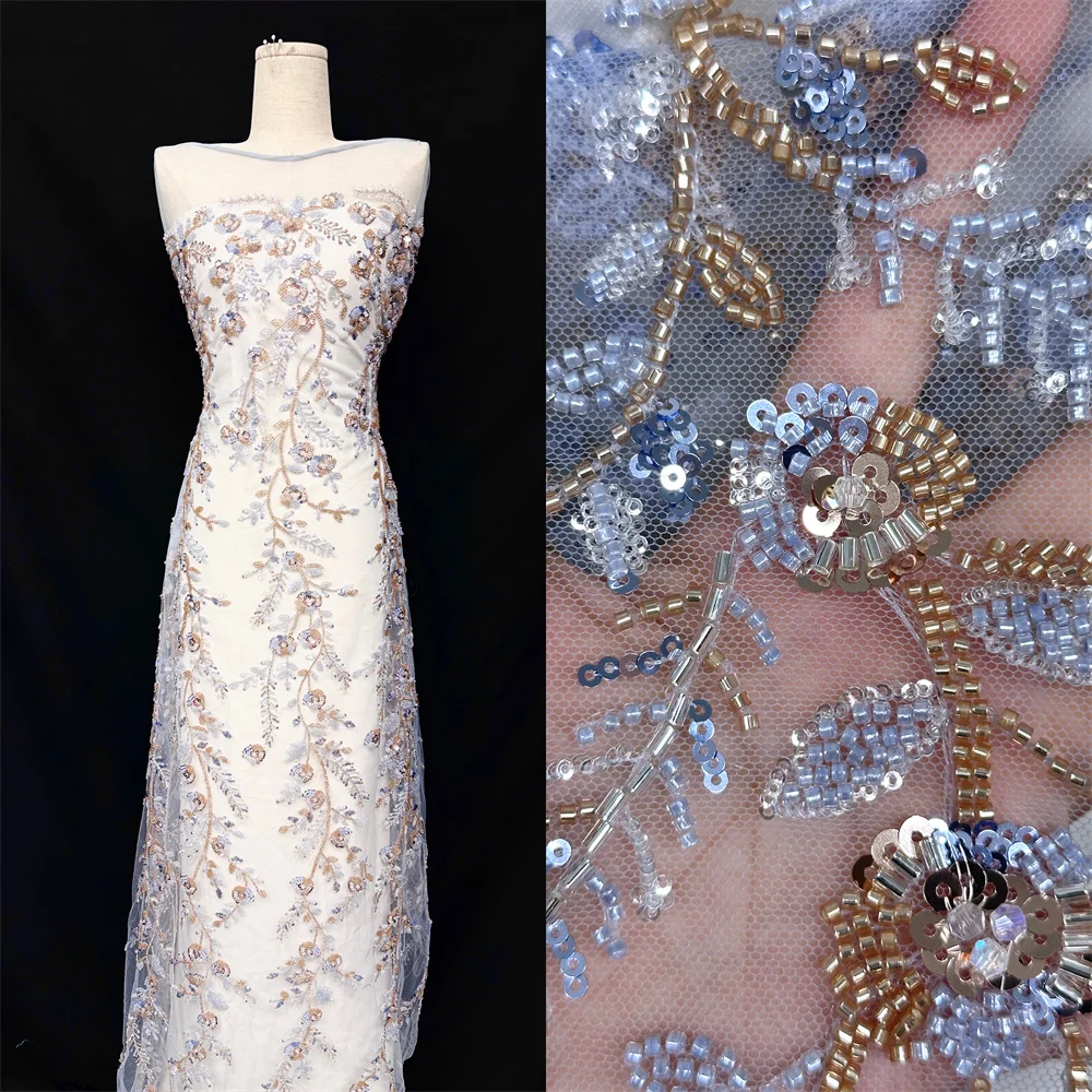 

Luxury African Fabric Lace Nigerian Lace High Quality 2025 Sequin French Beaded Net Mesh Lace Fabric For Wedding Dresses Sewing