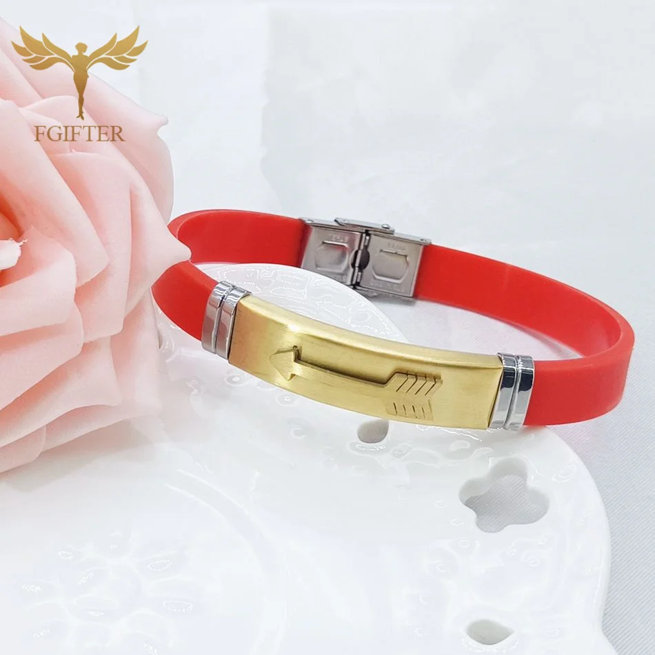 Romantic Women Bracelet Love Arrow Design Red Silicone Wrist Belt Bangle Stainless Steel Clasp Lovers' Jewelry Girlfriend Gifts