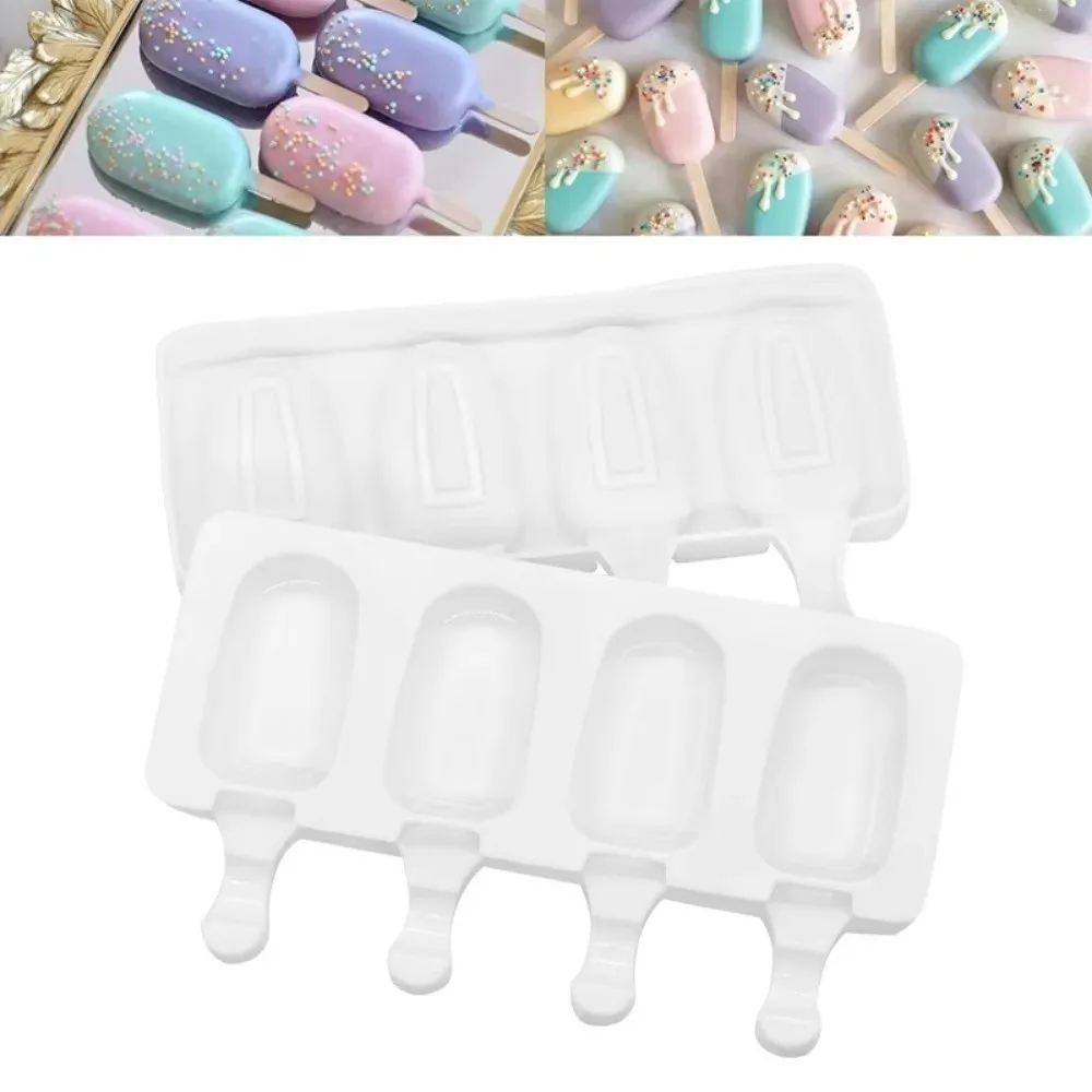 DIY Silicone Popsicle Mold Oval 4 Cell Ice Cream Mold Handmade Ice Cube Tray Summer