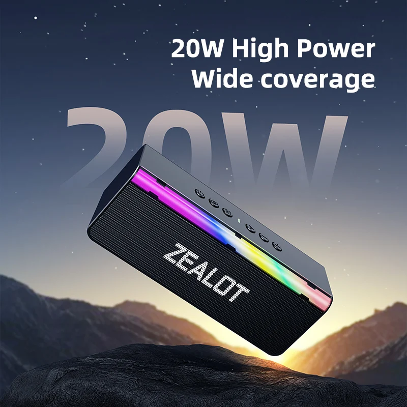Zealot-S72 مكبر صوت بخاصية البلوتوث خارجي 20 وات صوت متفوق وباس صندوق صوت الموسيقى IPX6 مقاوم للماء 10H وقت اللعب مكبر صوت محمول