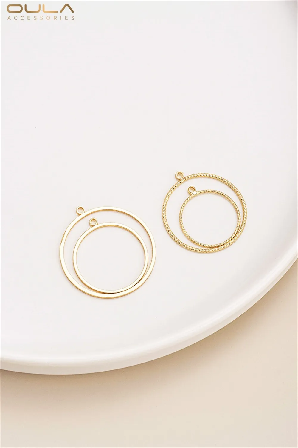 1pcs 14K Gold-plated Geometric Frame Pendant, Round Water Drop Triangular Heart Shape Diy Handcrafted Earring Pendant Accessory