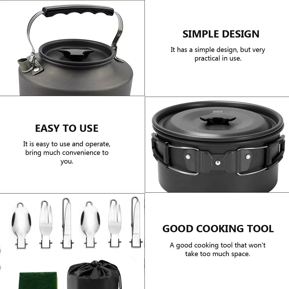 

Camping Cookware Set Cooking Picnic Utensils Equipment Pan Water Bottle Kitchen