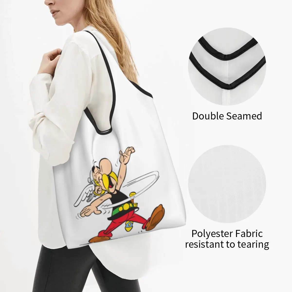 Asterix And Obelix Groceries Shopping Tote Bag  Kawaii Adventure Manga Getafix Dogmatix Shopper Shoulder Bags  Capacity Handbags