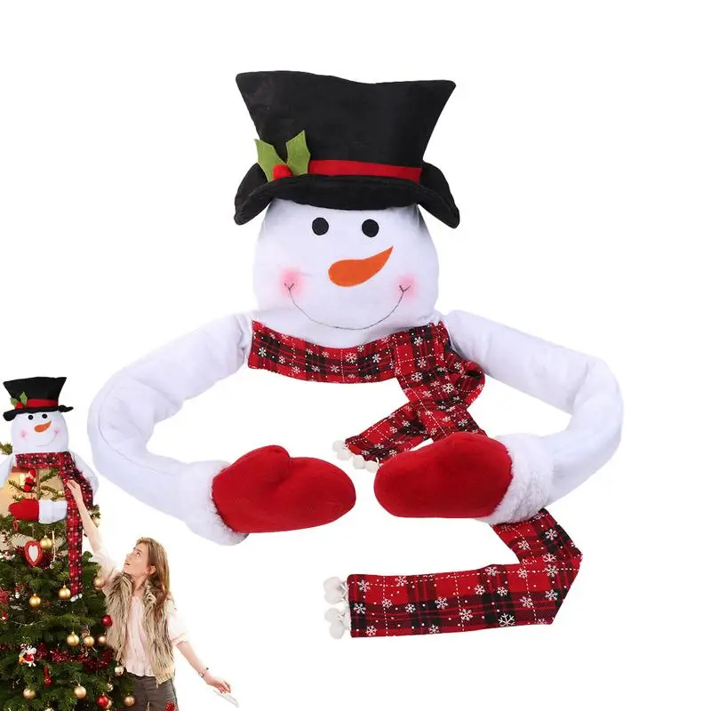 Christmas Decoration Snowman Hat Tree Topper Cute Tree Topper Ornament With Top Hat & Scarf Poseable Arms For Indoor Christmas