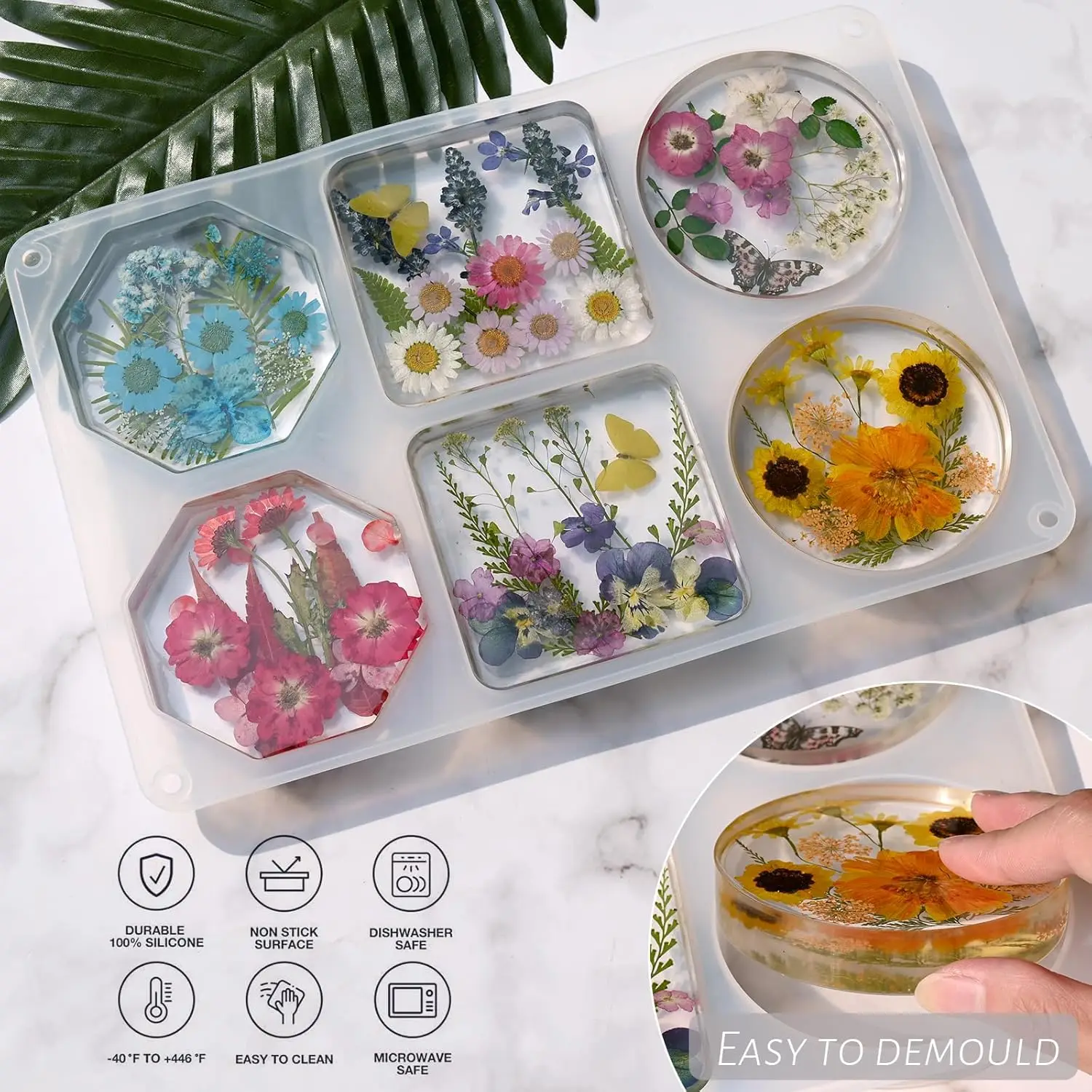6-Cavity Silicone Resin Coaster Molds for Epoxy Resin Casting Large Deep DIY Coaster Molds Custom Art Gift Home Decoration Craft