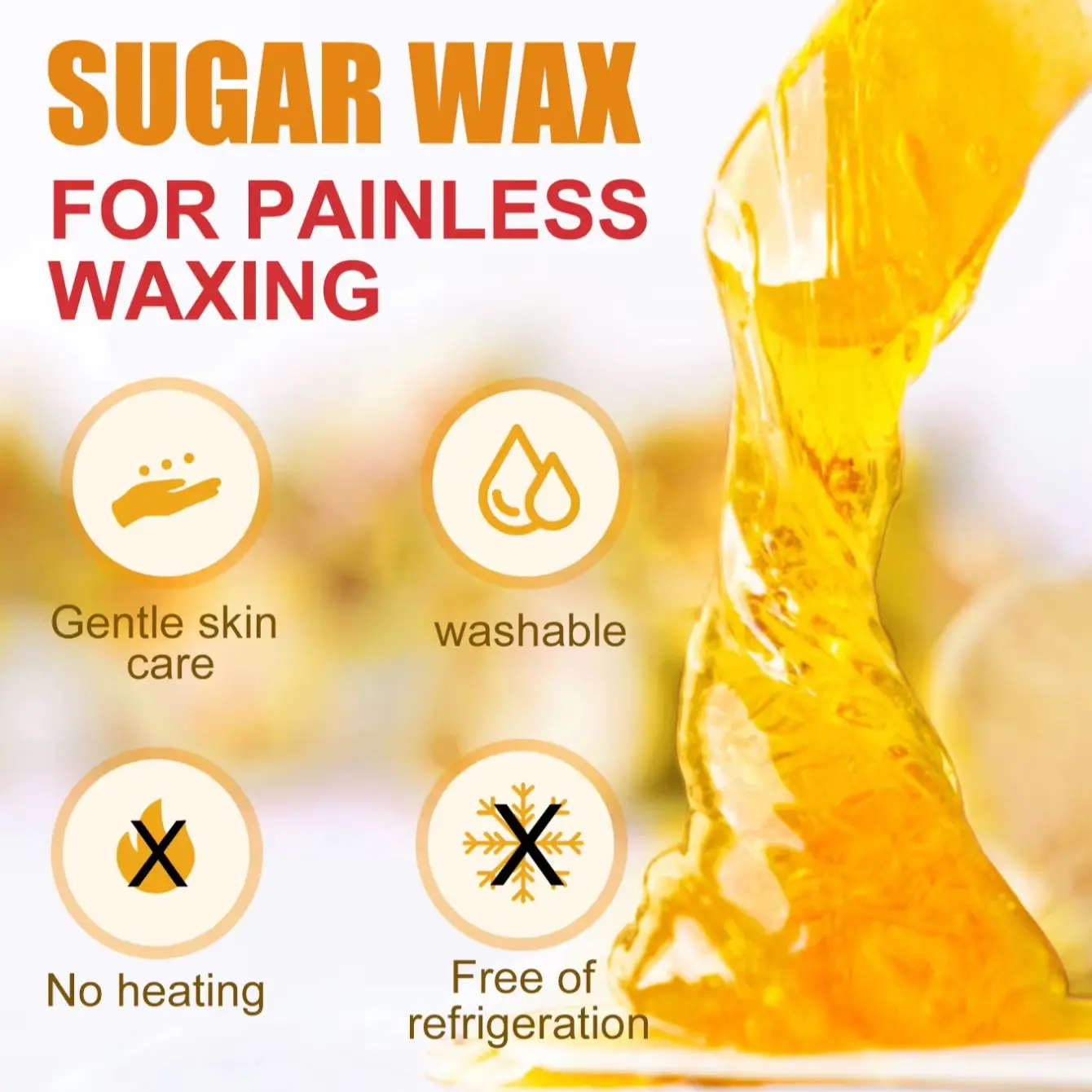 100% Natural Sugar Wax Kit 50g - Painless Hair Removal Paste With Lemon & Honey, No Heating Required For Sensitive Skin, Includes Spatulas & Strips