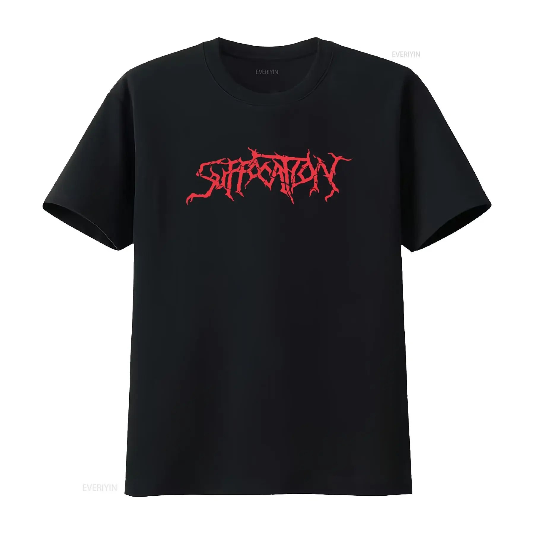 Men's Suffocation Red Logo T Shirt Large Black Stylish Band Merch for Metal Fans vintage Washed Unisex Top For Everyday Wear