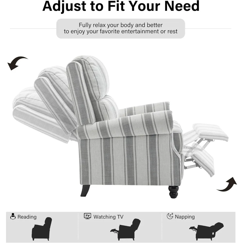 كرسي بذراعين حديث مع مسند ظهر قابل للتعديل ومسند للقدمين للمنزل - نمط شريطي رمادي، مقعد فردي
