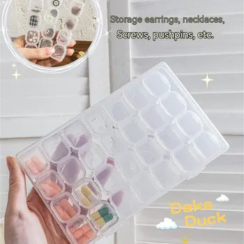 Draagbare transparante 28-raster nagelverbetering opbergdoos gereedschap accessoire doos afneembare plastic doos sieraden diy opbergdoos