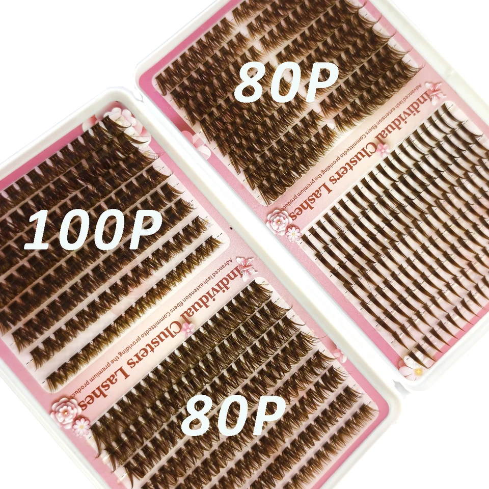 Pestañas por Rizos Marrones HBZGTLAD, 32 Filas, 80/100 Piezas, Naturales, Efecto Espiga 2