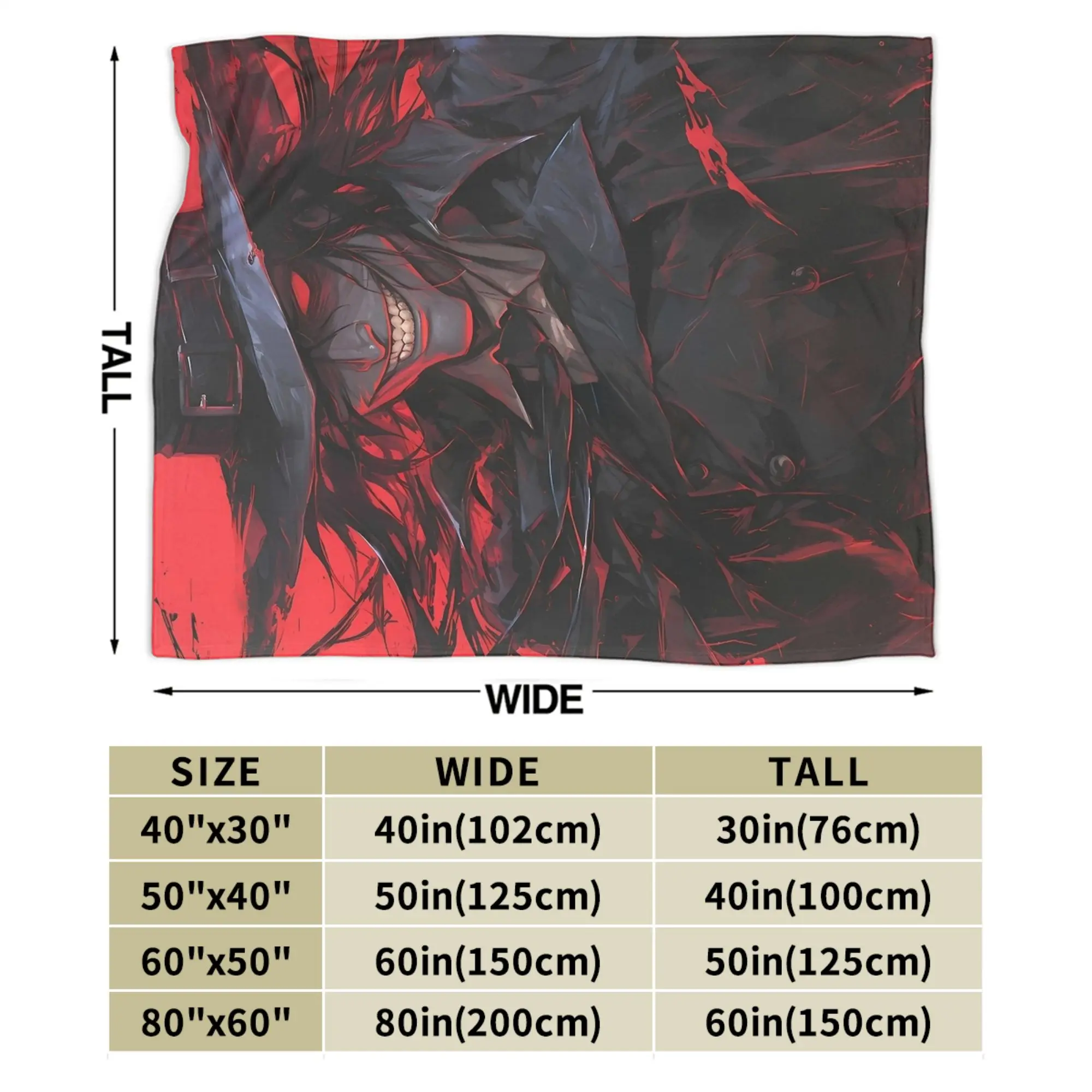 Alucard Hellsing مصاص دماء أنيمي الظلام القوطية بطانية الصوف متعددة الوظائف لينة رمي بطانية للسرير في الهواء الطلق المفرش #3