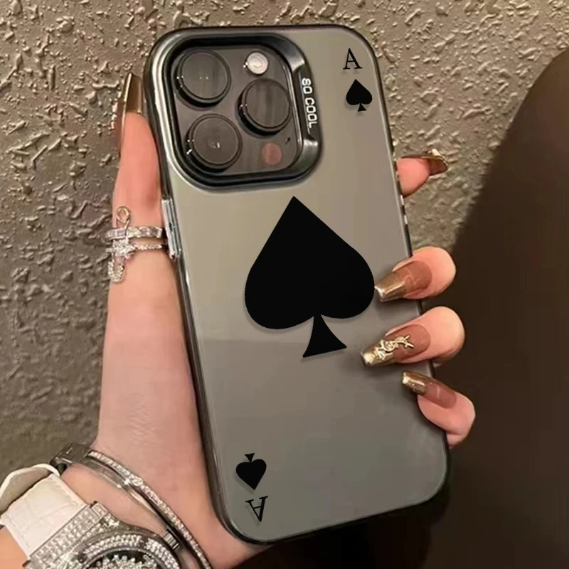 Cool Poker Black Body Fashion Phone Case For iPhone17 16 15 14 13 12 11 Pro Max XR XS MAX 16e 7 PLUS MINI Minimalism Laser Cover