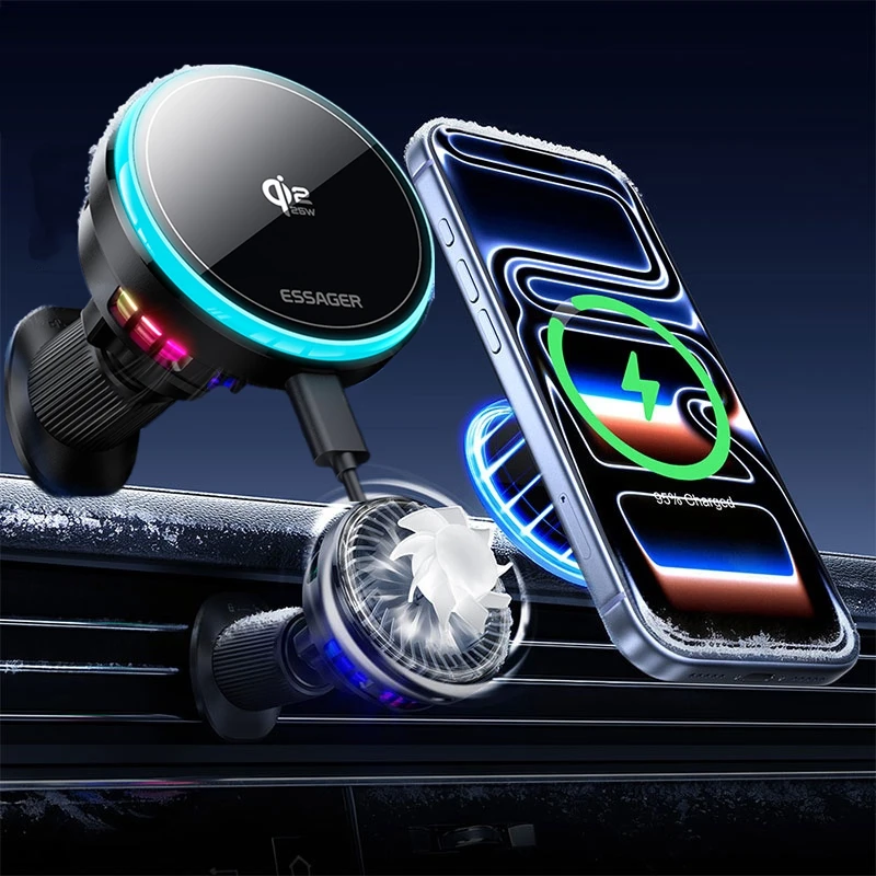 

25W Wireless Snap To Charge Car Phone Bracket Qi2.2 Magnetic Wireless Car Charger RGB Car Phone Holder Stand For Iphone 17 16 15