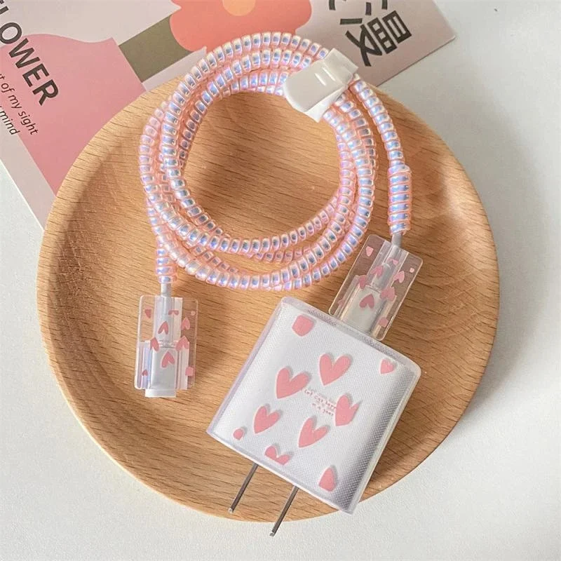 Cute Love Heart Charger Protector for Apple 18W/20W Charger Adapter Case Cable Wrap Anti-break Cord Cover for iPhone 12 13 14Pro