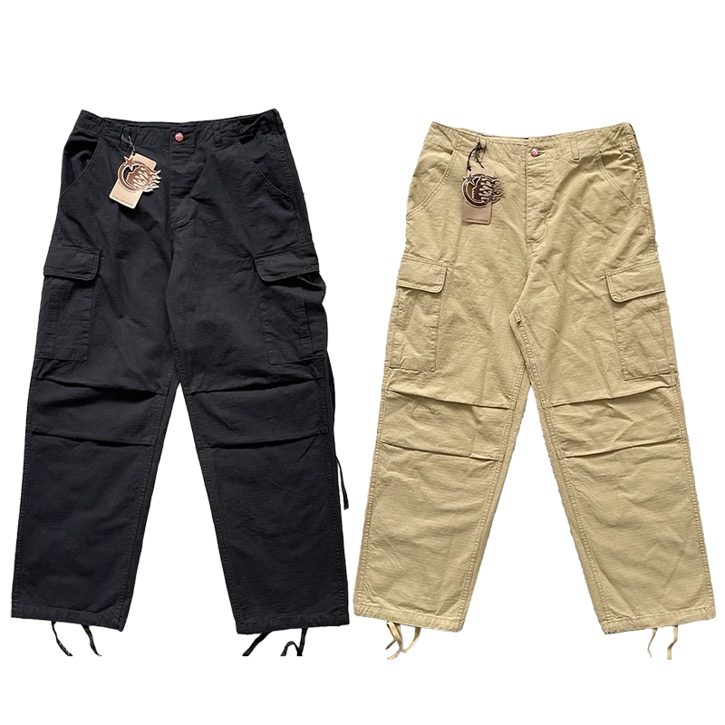 Hellstar Studios Embroidered Work Trousers Loose Fit Straight Leg Cotton Casual Pants for Men Travel Autumn Winter Wear