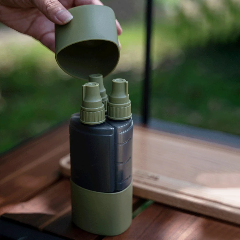 Dispensador de condimentos 3 en 1 para acampar al aire libre, botella para barbacoa, Picnic, lata sellada, almacenamiento portátil, utensilios de cocina, juego de cocina