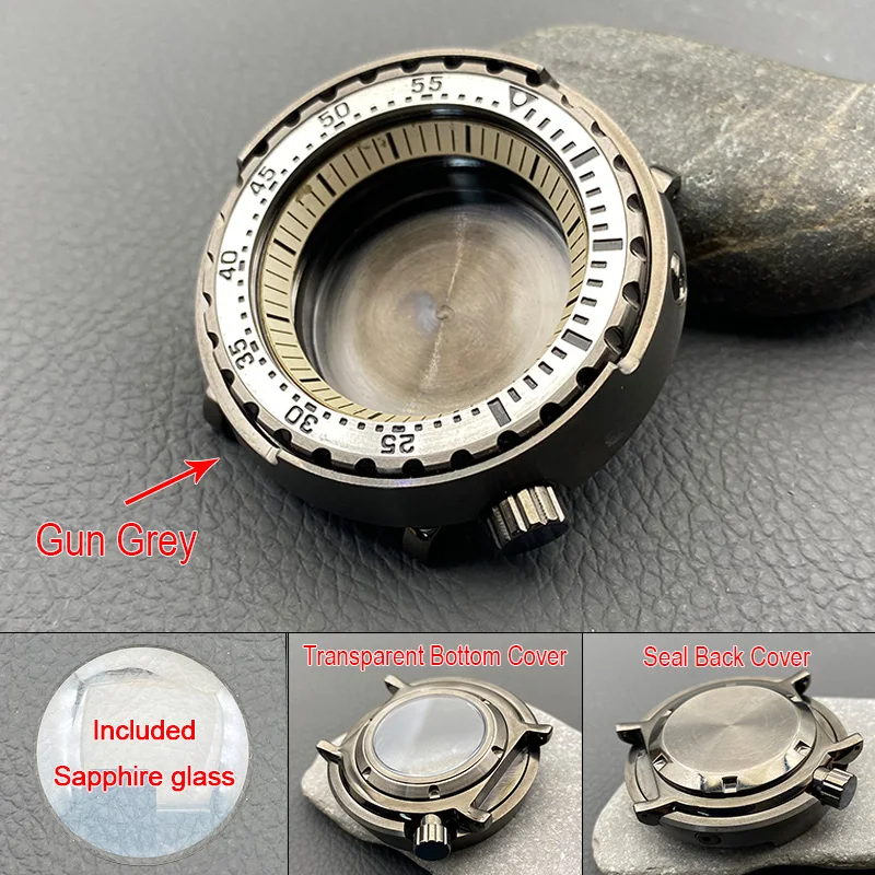 

47mm Gun Grey Tuna Canned Watch Case NH35 Case Fits NH35 NH36 4R 7S Movement 20ATM Waterproof Men Divers Cases Customized