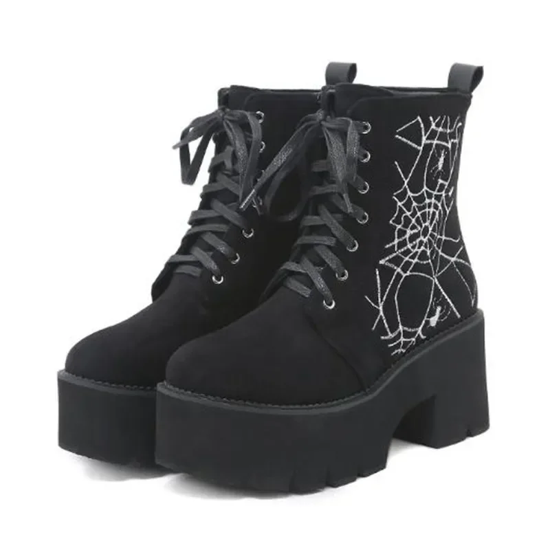 

Дизайнерские женские ботинки на платформе с вышивкой, круглый носок, массивные ботильоны в стиле панк, готические ботинки на шнуровке и молнии, замшевые армейские туфли Botas Mujer 2025
