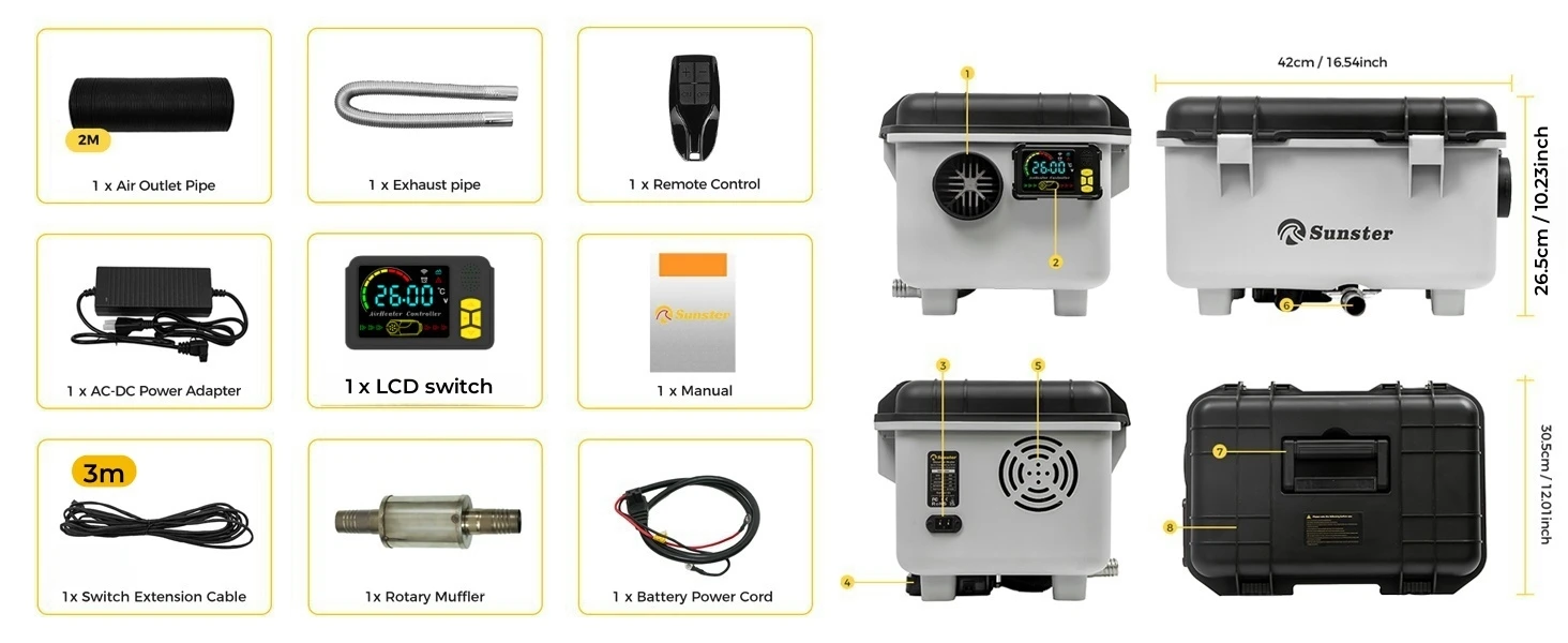 8KW Toolbox Diesel Air Heater 12V/24V/220V Bluetooth APP LCD Display Constant Temperature Ventilation For RV Camping Garage