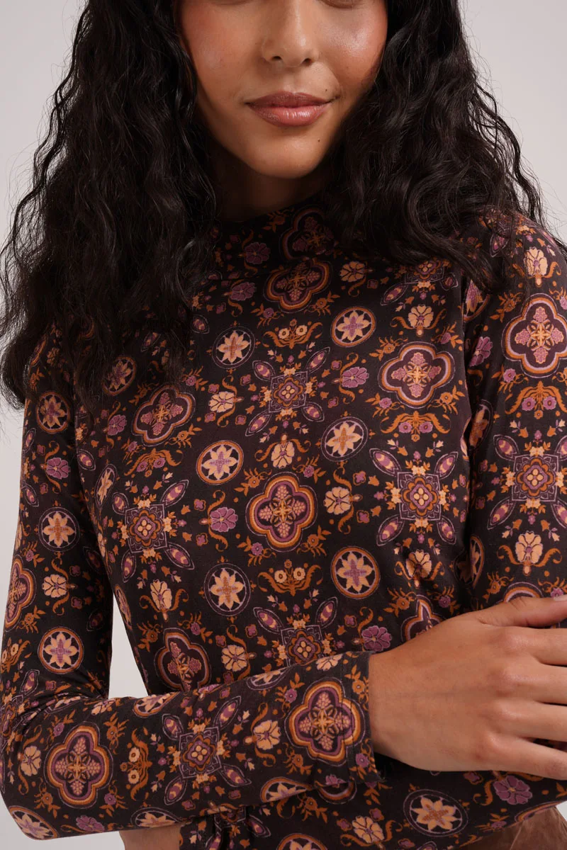 AS AW26 print mockneck cotton modal soft stretchy fitted basic tops for woman clothes
