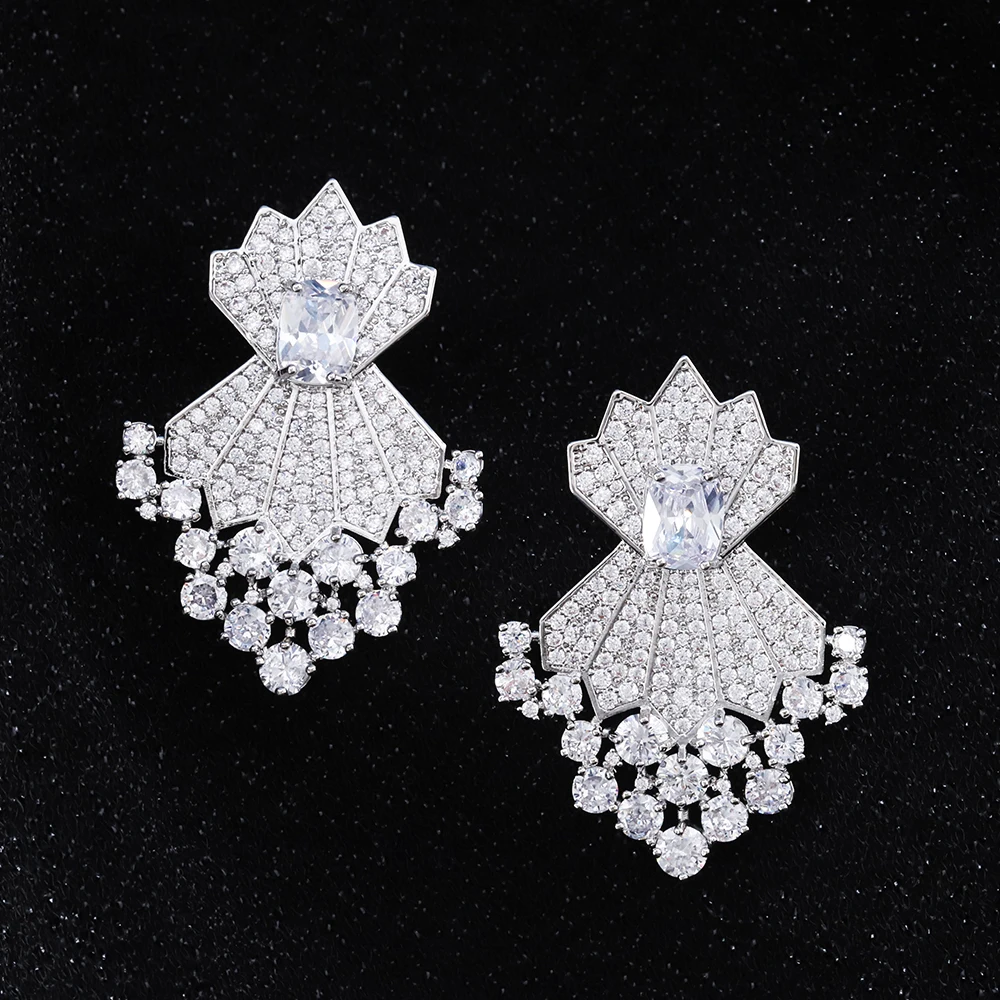 Light Luxury Full Zircon Sparkle Classic Earrings Senior Cross-Border Fashion Temperament Color Earrings for Women Top Set High-