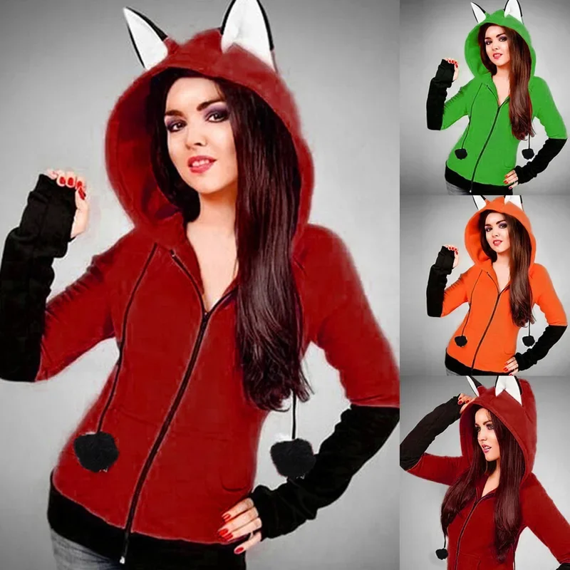 Animal Fox Ears Cosplay Costume Hooded Jacket Warm Orange Sweatshirt Cosplay Neutral Hoodie 2021