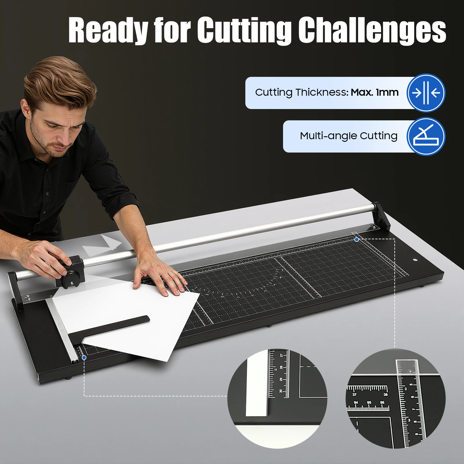 Paper Cutter Office Paper Trimmer, Straight Paper Trimmer Rotary Cutter 36 In/24 in Positioning Ruler-Horizontal and Vertical Scales for Teachers, Designers, And Hobbyists at Home, Office, And School