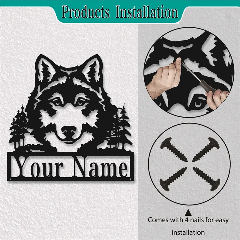 Imagem -06 - Sinal de Metal Personalizado Personalizado para Homens Wolf Head Decor Wall Art Sala de Estar ao ar Livre Garagem Fazenda Oficina Presente Sobrenome