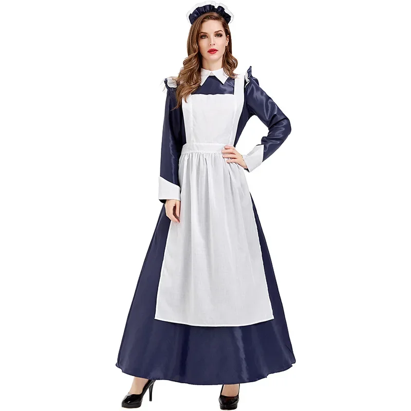 Fantasia Trajes de Halloween para Mulheres, Royal Court Maid Costume, Cosplay Governanta, Vestido Longo, Adulto, Plus Size, S, XXL