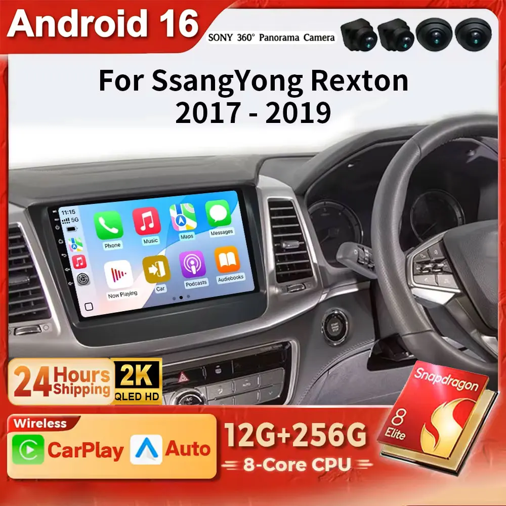Android 16 Car Radio Multimedia For Ssangyong Rexton Musso 2017- 2019 Wireless CarPlay Auto FM Radio Receiver Car Stereo Player