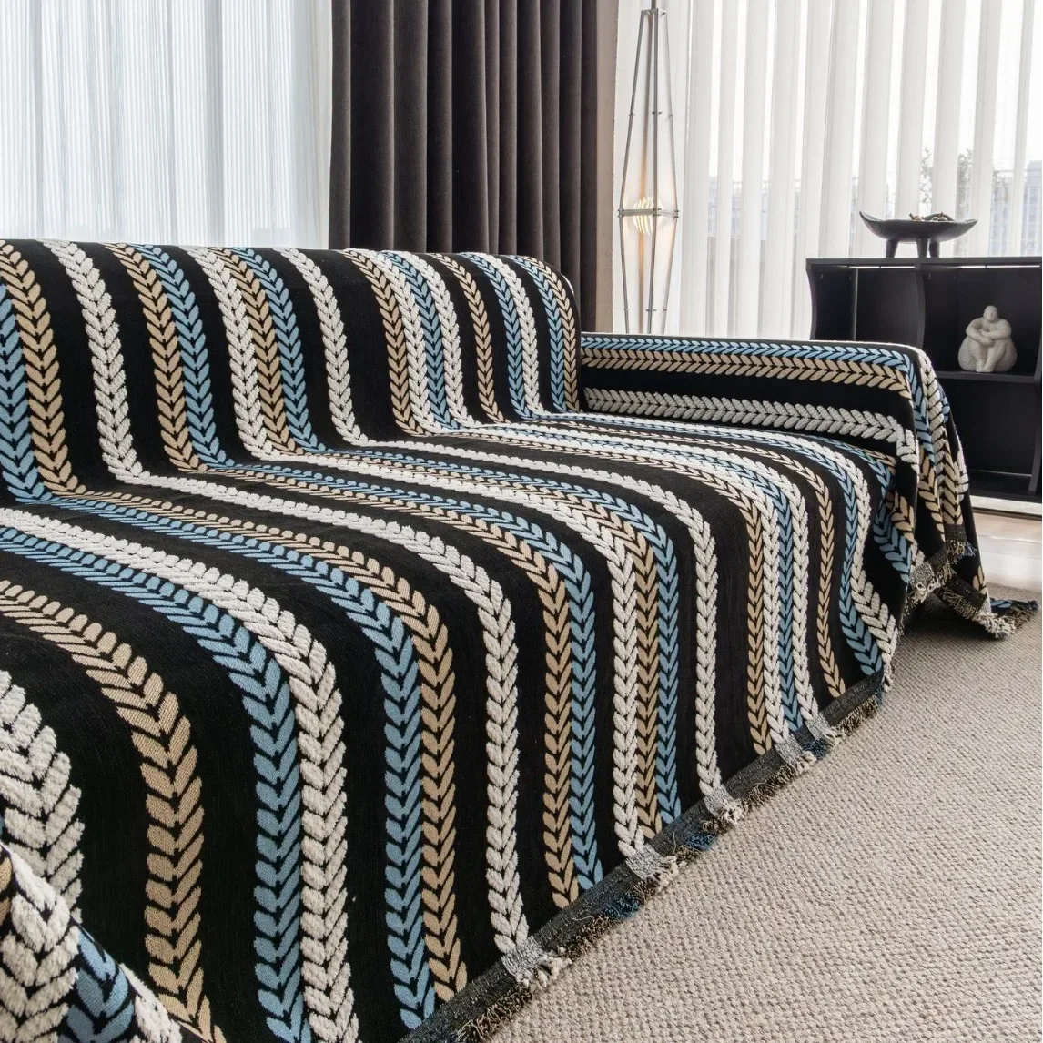 Chenille Sofa Towel Geometric Jacquard Tassel Edge Double-sided All Season Dust Cover Cloth Multi-purpose Sofa Cover Throw