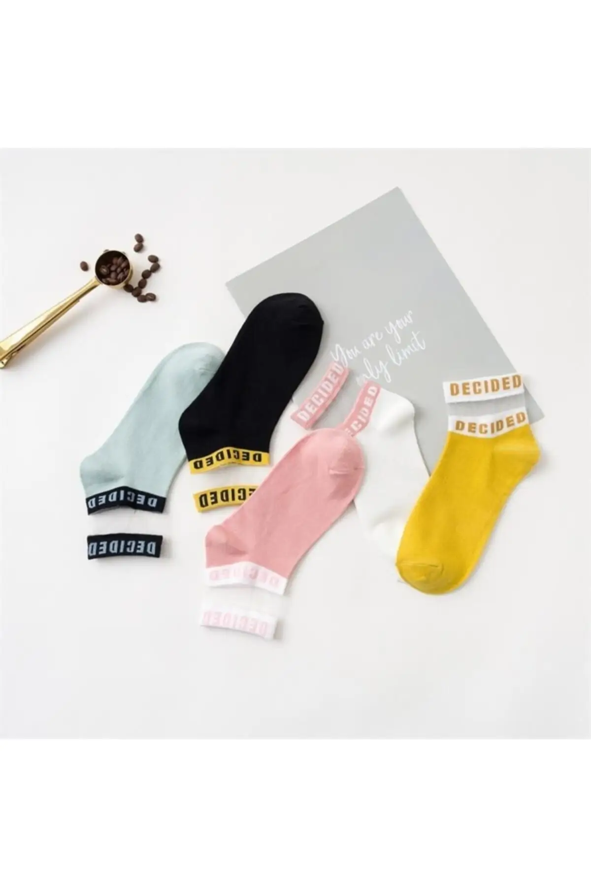 Patterned Tulle Women's Socks 5 Pairs, Different Colors, Black, White, Pink, Blue, Yellow Daily Use, Free Shipping