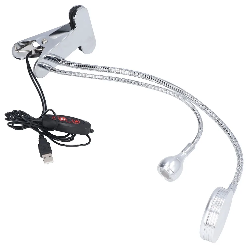

Eye-Caring Stepless Dimming Clip Desk Lamp Gooseneck Flexible LED Table Lamp Warm Light Double Head Table Lamp Office