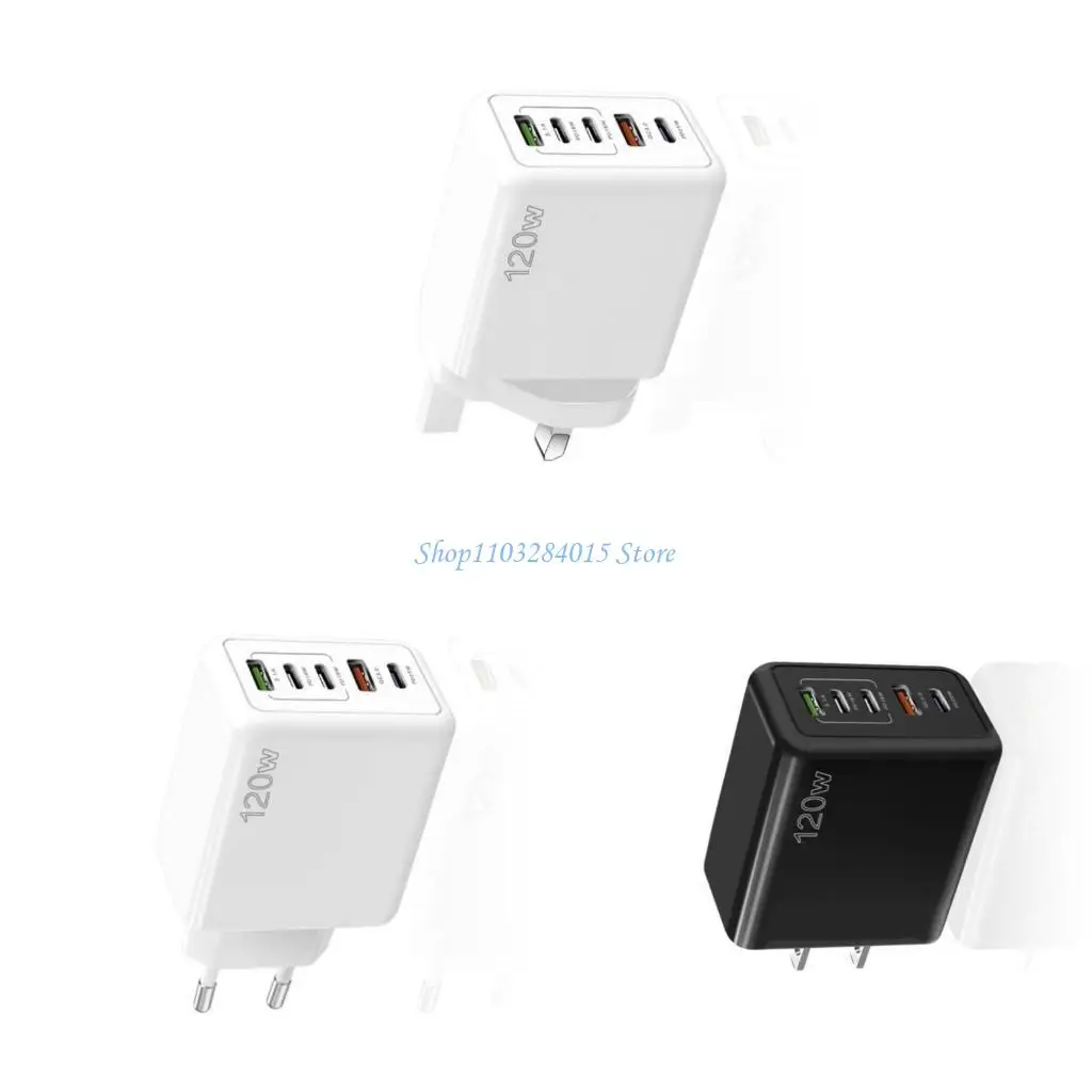 

R6FF 120W 5 Port USB C Chargers Plugs QC3.0 PD 120W USB Type C Fast Chargers Plugs for CellPhone, Laptops, Tablets