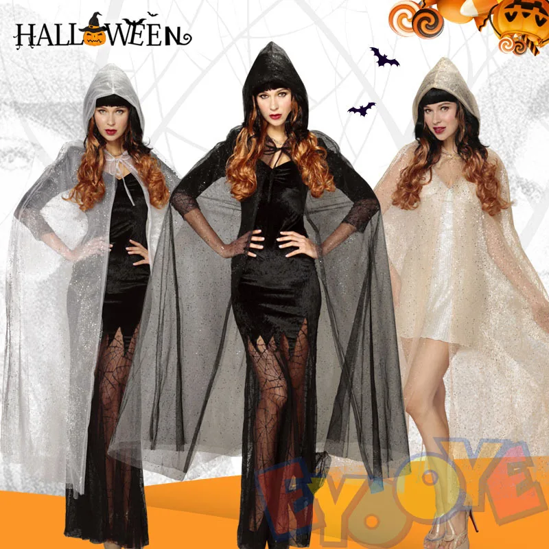 2022 Halloween Translucent Invisible Mesh Long Cloak Cape Dress Cover  Cosplay Carnival Party Costume Props For Woman Girls