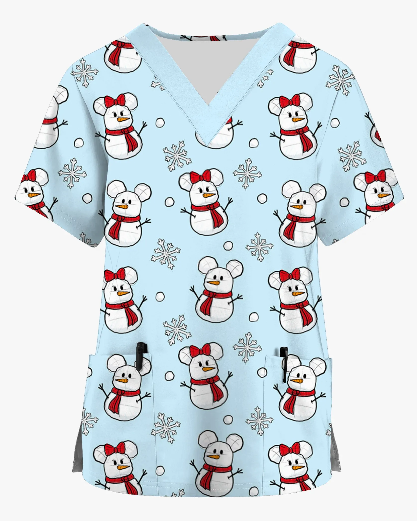 Winnie the Pooh Elsa Princess Print Christmas Unisex Same Style Disney Series Tops Doctors and Nurses Work Uniforms