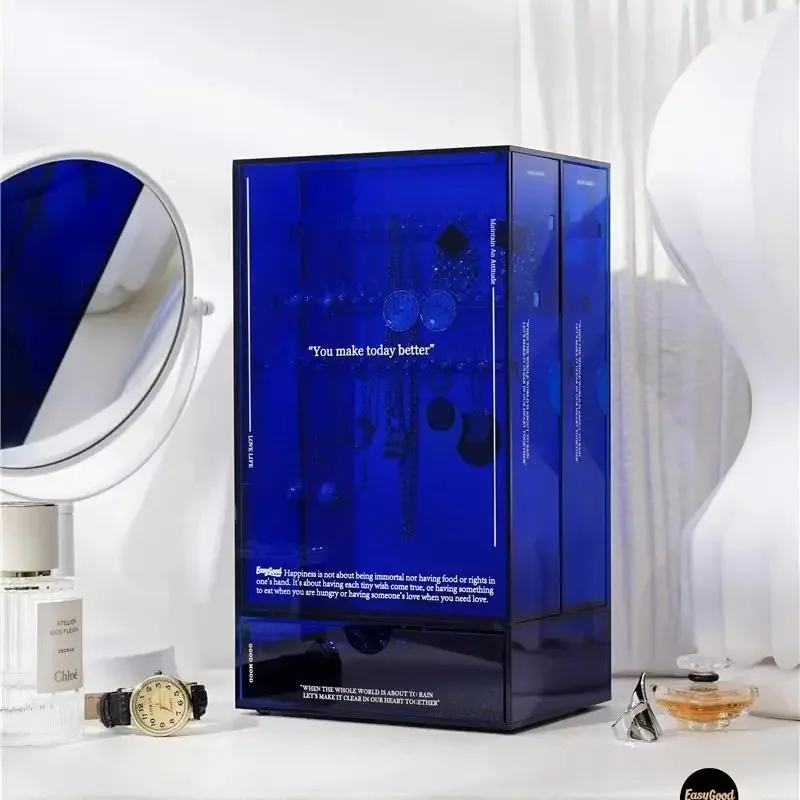 

Акриловый органайзер для украшений с выдвижными ящиками, прозрачный шкафчик для хранения серег и ожерелий для туалетного столика и макияжа