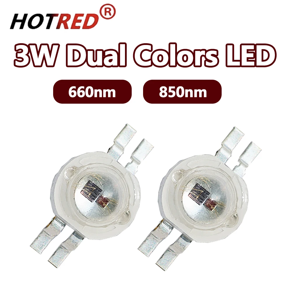 10-50pcs 2*3W LED Double Chip Deep Red 660nm + Infrared IR 850nm SMD Diode COB Bicolor DIY For 3 6 W Watt Therapy Light Beads
