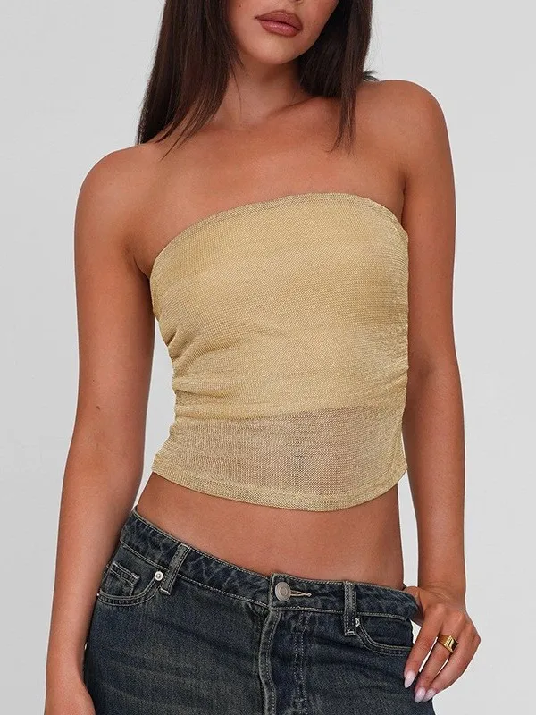 Sexy Patchwork  Color Strapless Top Women's Slim Fit Vest Inner Wear Short Length 3D Effect Thin Model Q25TP191
