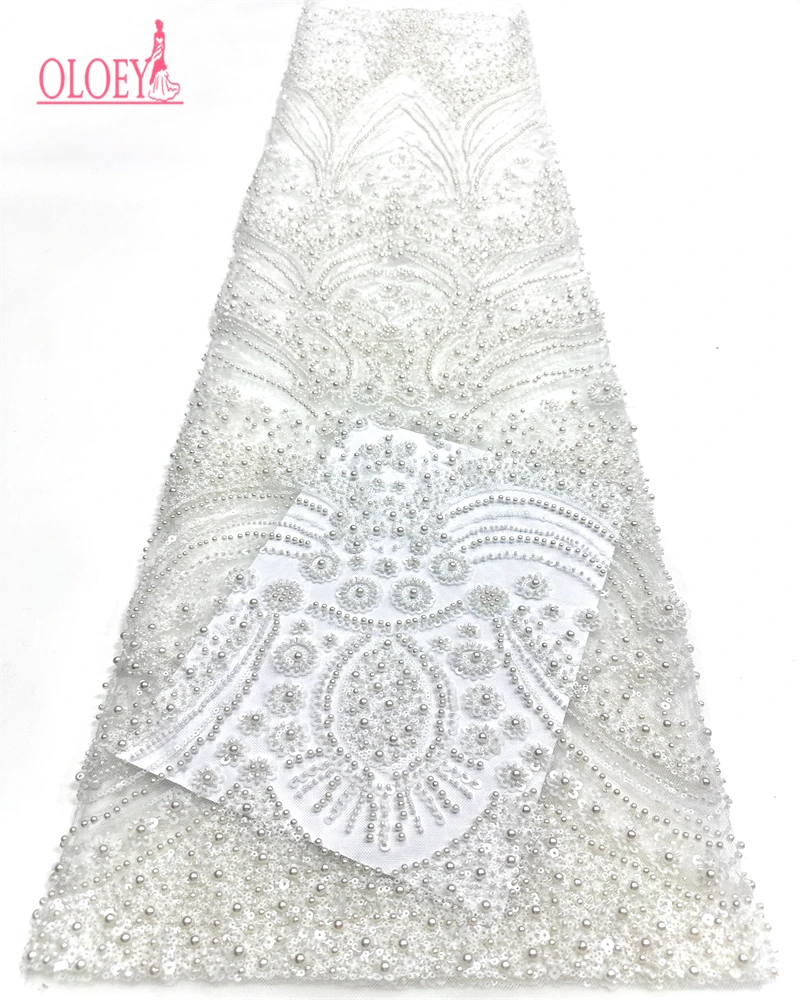 

High Quality African Net Lace with Sequins Beaded Nigerian French Tulle Fabric 5 Yards for Wedding