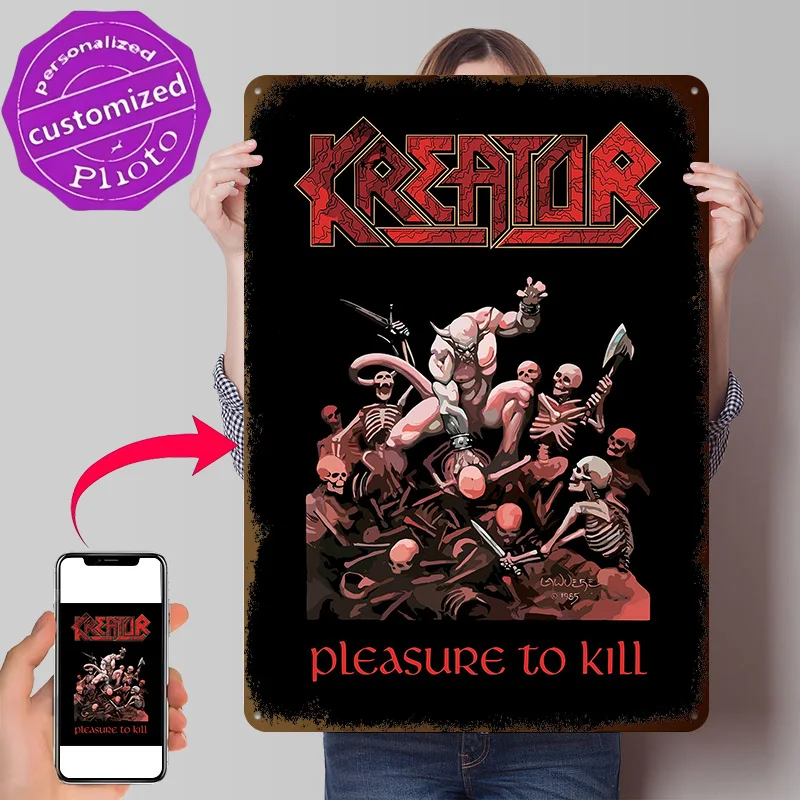 Kreator Pleasure to Kill Album Art Personalized 3D Textured Metal Poster Wall Art Vintage Tin Signs for Mancave Decoration Room