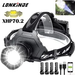 Super Bright LED Rechargeable Headlamps 10000 Lumen XPH70.2 LED Headlight Zoomable 90°Adjustable Head Lamp to Wear for Camping