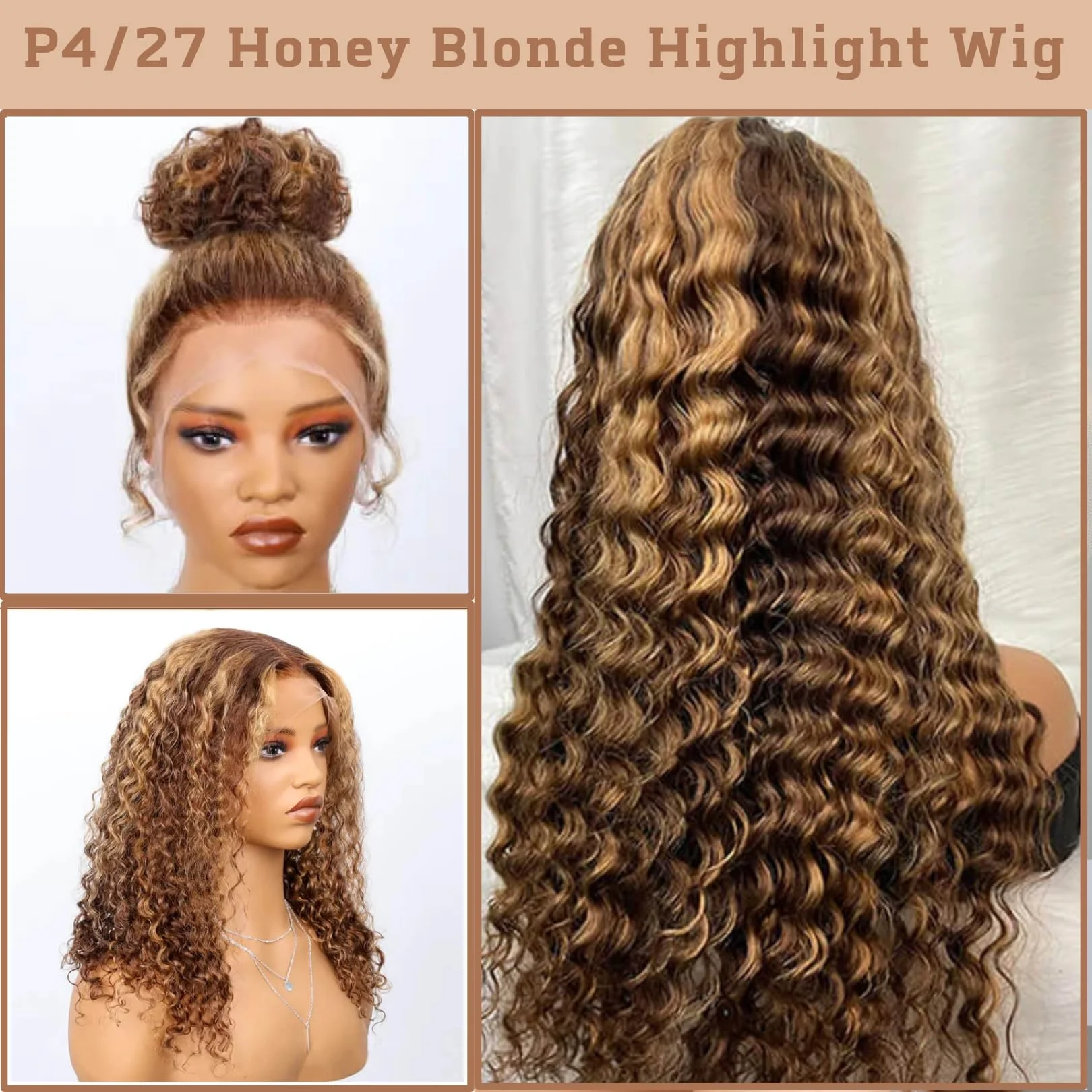 30 40 Inch Deep Wave Human Hair Wig 360 Full Lace Front with Hidden Strap 4/27 Blonde Highlights Pre Plucked Brazilian Cury Hair image 5