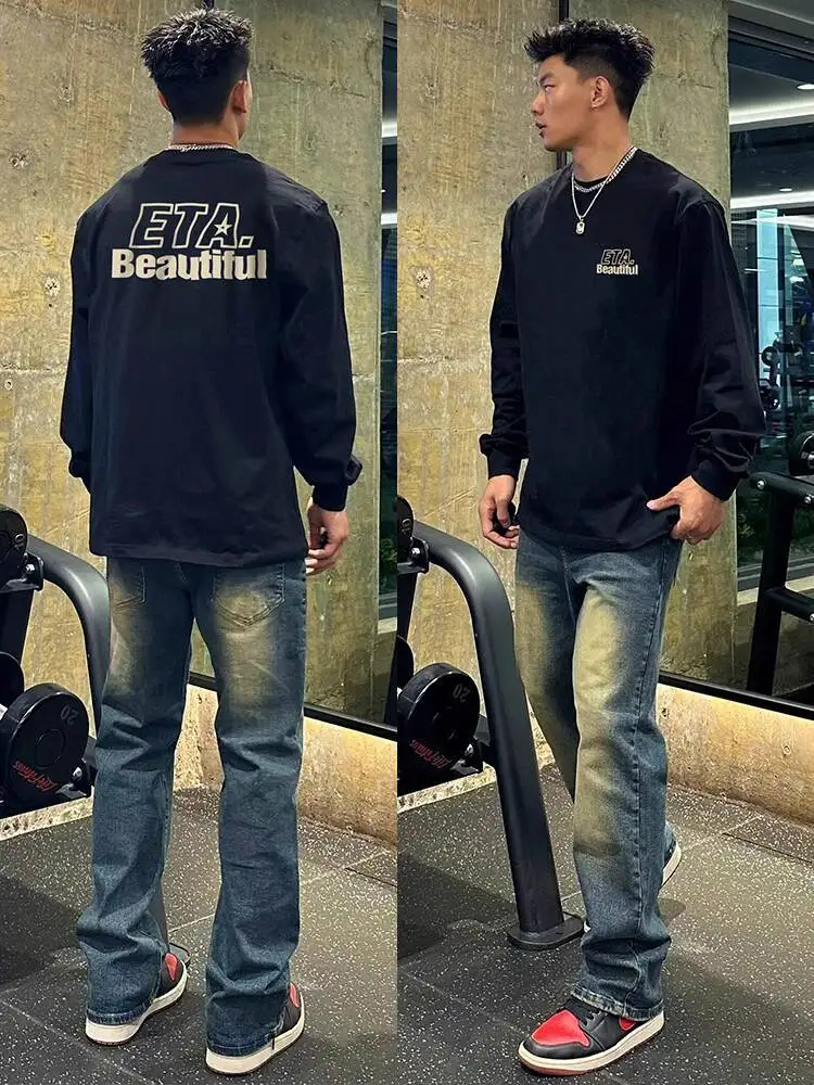 

Unisex Sweatshirt Loose Long Sleeve T Shirt Men Women Spring Autumn Casual Letter Print Heavyweight Cotton Versatile Top