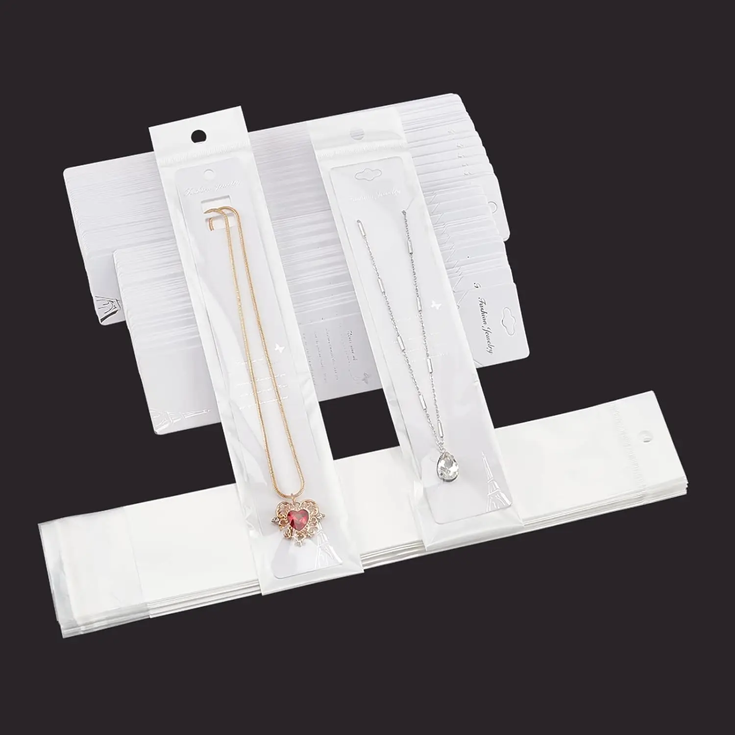 100 Pack Necklace Display Kit Paper Necklace Cards 2 Styles Necklace Display Cards Dainty Pendant Holder Cards with Clear