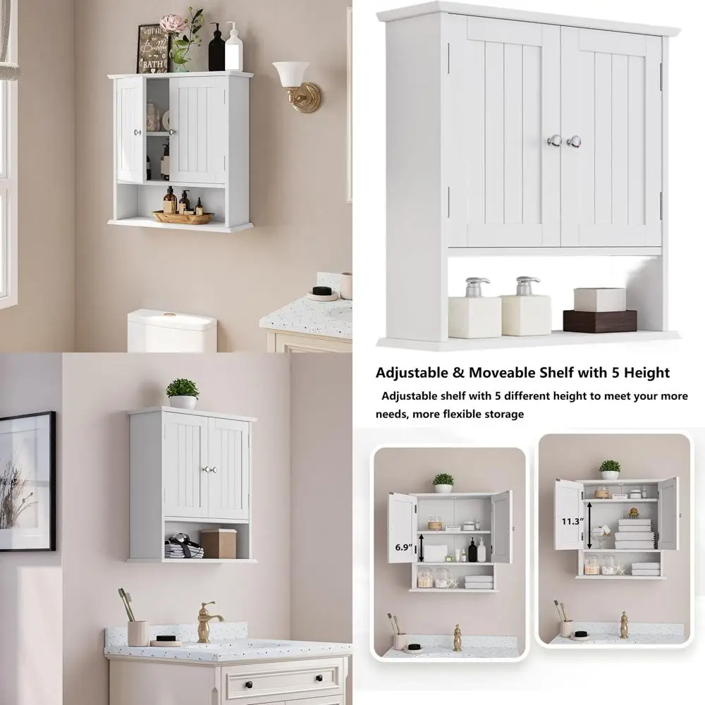 

Double Door Wall-Mounted Bathroom Cabinet with Open Shelf for Toilet Area Storage