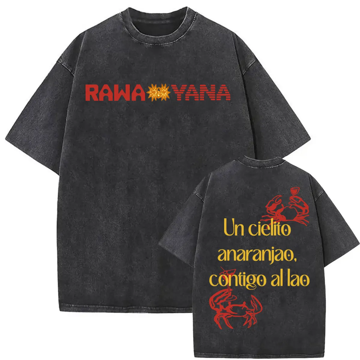 Vintage Washed Rawayana Un Cielito Anaranjao Contigo Al Lao 2026 Print T-shirts Men Women Fashion Oversized Short Sleeve T Shirt