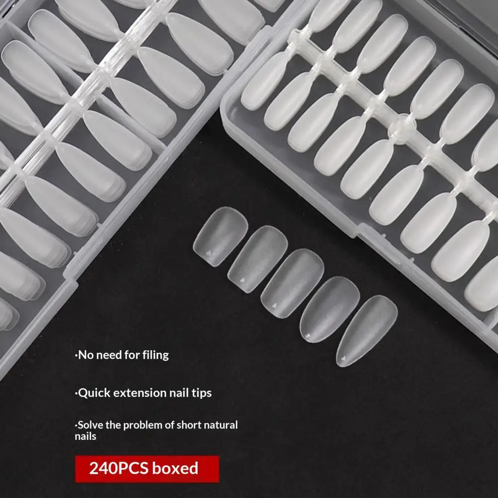 240Pcs/Set DIY Acrylic Fake Nails Double-sided Frosted Pre-Shape Square Long Nail Extensions Tips Full Cover Press on Nails Kit