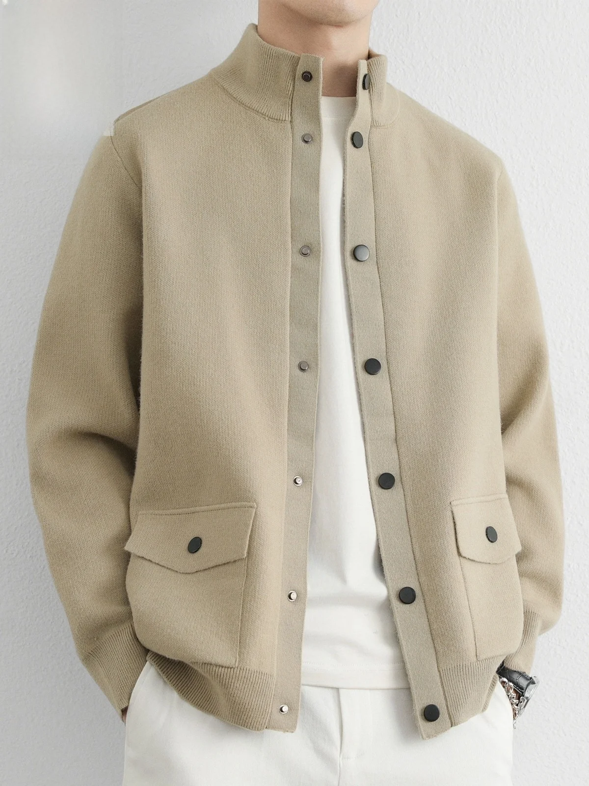 

Men's Knitted Cardigan Sweater Stand Collar Casual Outerwear Autumn Winter Faionable Trendy Long Sve Thiened