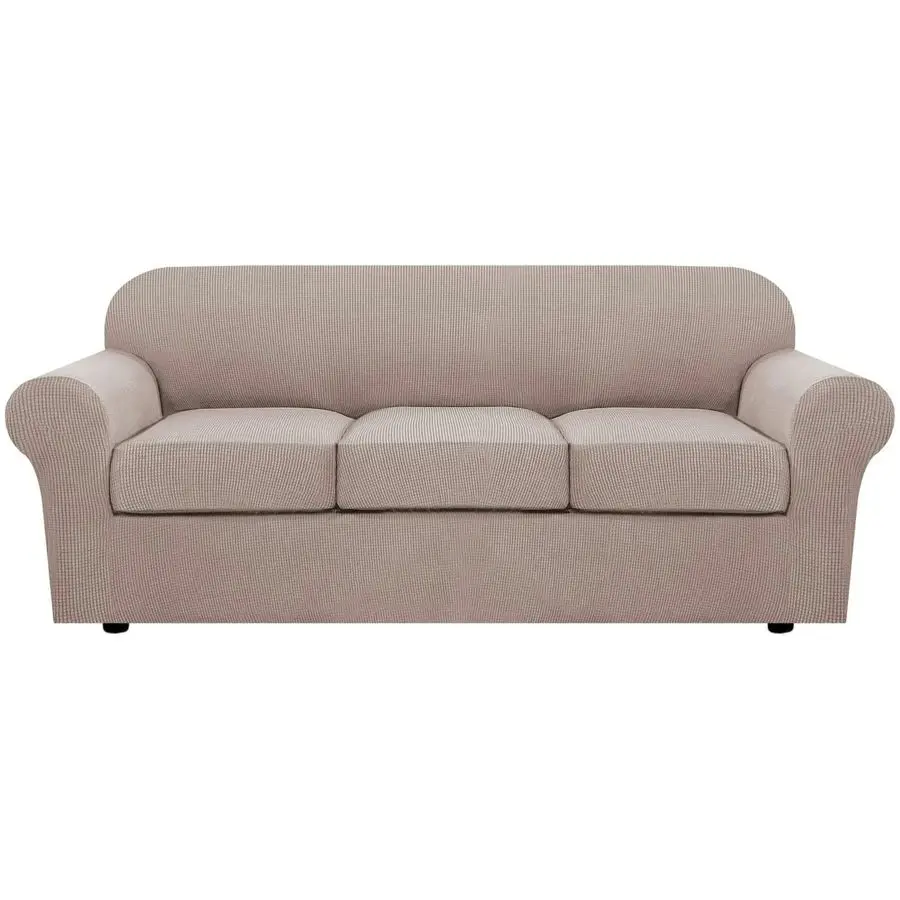 

4 Piece Stretch Sofa Covers for 3 Cushion Couch Covers for Living Room Slipcovers Base Cover Plus 3 Seat Cushion Covers Upgraded